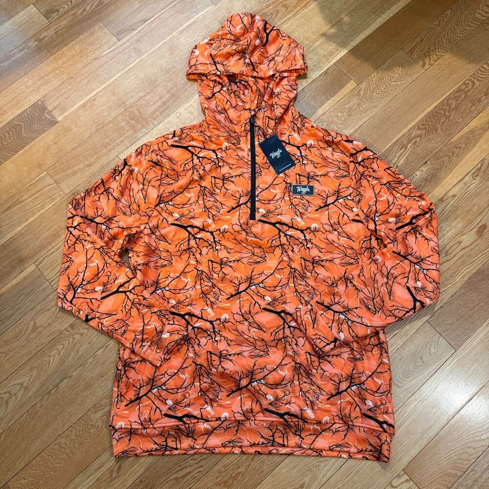 Waggle Mens Golf Hunting Season 1/4 Zip Hoodie Stretch Orange Outdoor XL NWT